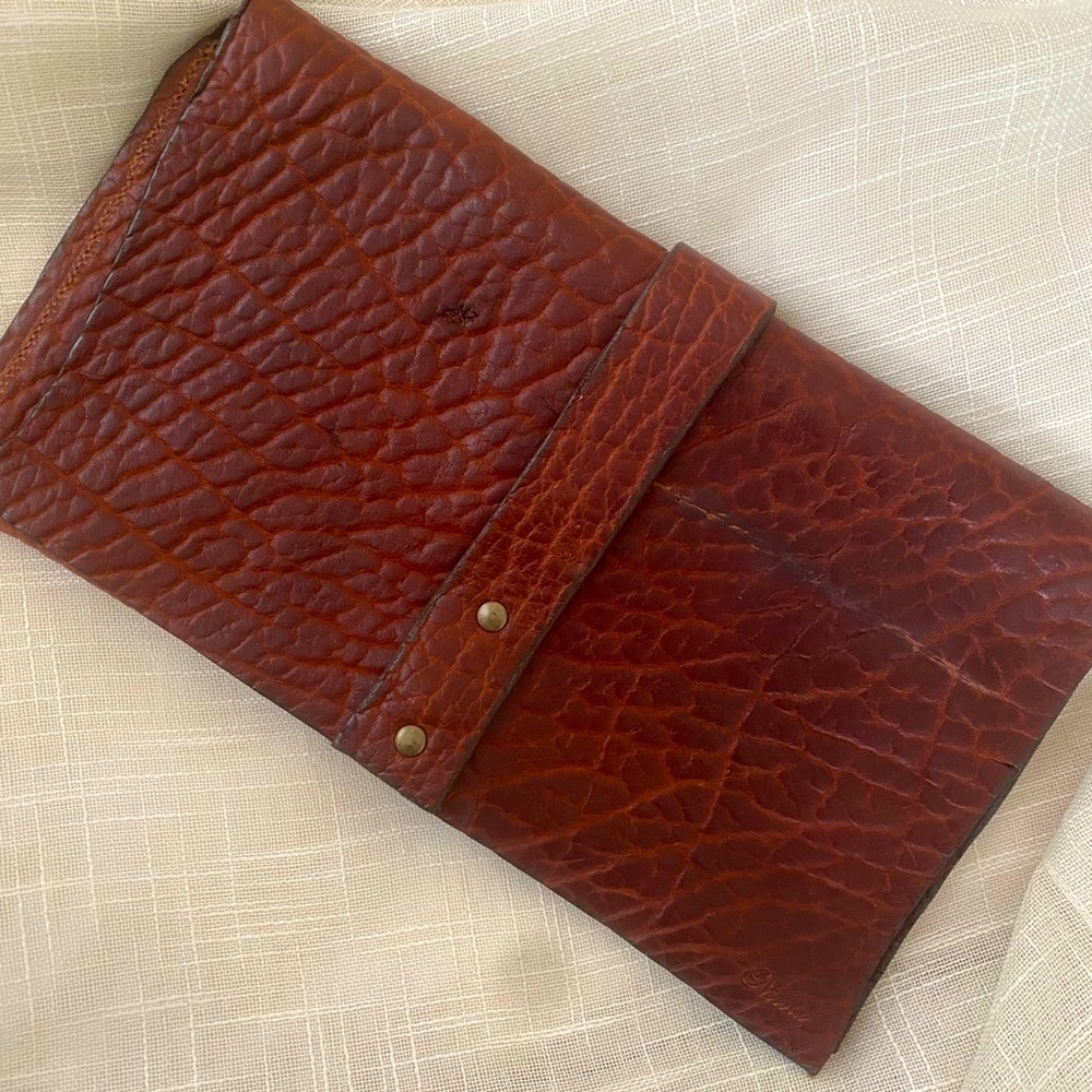 Natural finished, handmade genuine brown leather clutch